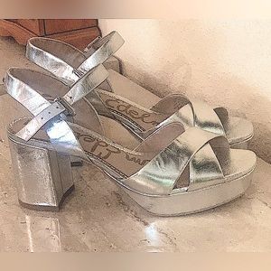 Sam Edelman Silver Platform Leather Heeled Sandals 🎉